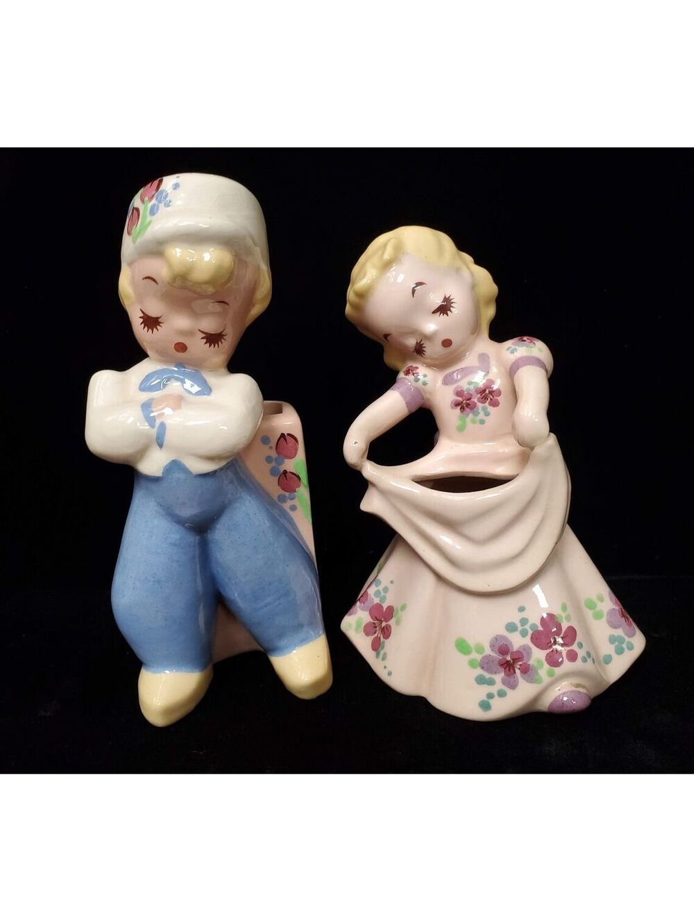 Vintage DeLee Hollywood Pottery "Hans & Maria" Pocket Vases Set c.1944